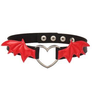 Adorable vegan faux leather Bat wing choker adjustable Festival Rave Red Wings